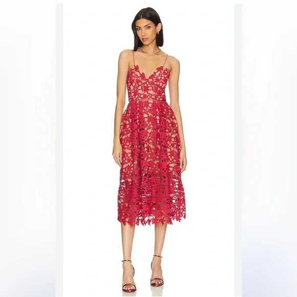 SELF PORTRAIT Azaelea Midi Dress In Pink NEW with tags Size 6 - Picture 1 of 16